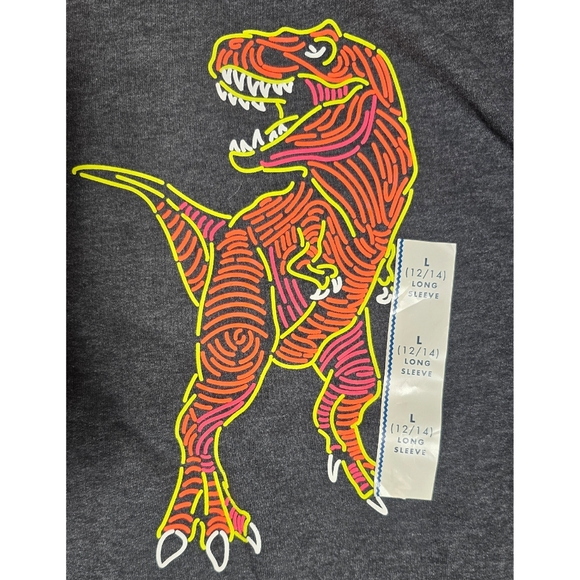 NWT Cat & Jack orange t-rex dinosaur sweatshirt 12/14 - Picture 2 of 5